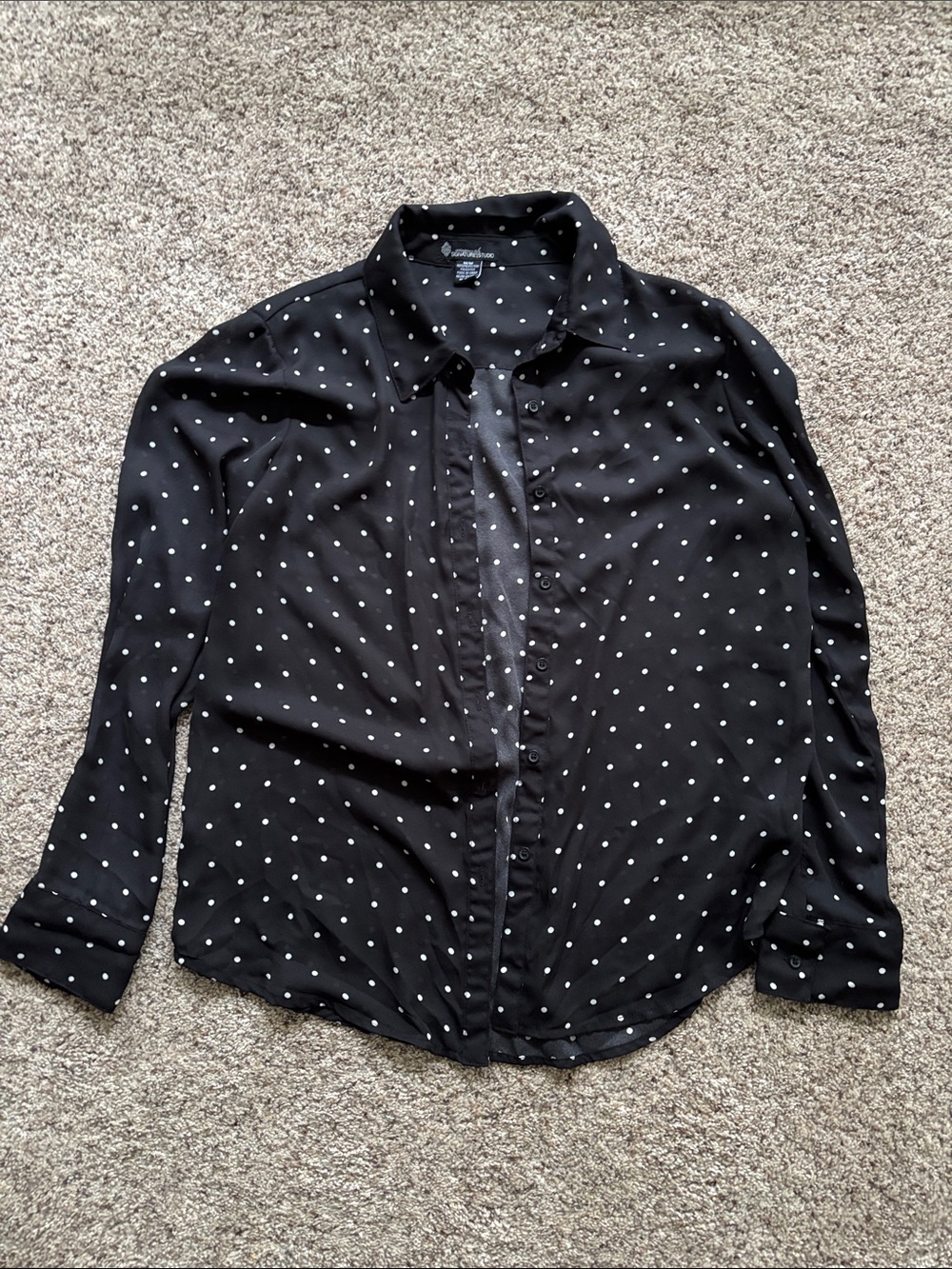 Signature Studio Black Button-Down Shirt with White Polka Dots